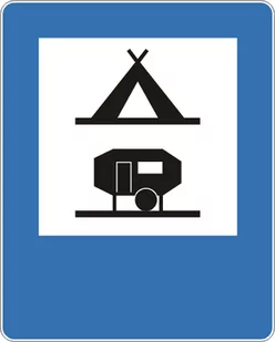 Znak drogowy informacyjny D-31 Obozowisko (camping) wyposażone w podłączenia elektryczne dla przyczep kempingowych - Wyposażenie miejsc publicznych - miniaturka - grafika 1