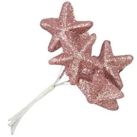 Ozdoby bożonarodzeniowe - [680680] Gwiazdki brokatowe drucik 4,5cm 6szt przydymione różowe - miniaturka - grafika 1