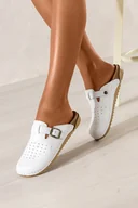 Klapki i japonki damskie - Białe klapki skórzane damskie Inblu sanitarne medyczne z klamrą ZZ9996PF - miniaturka - grafika 1