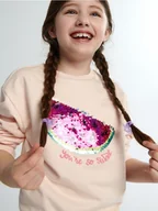 Swetry dla dziewczynek - Sinsay - Bluza z cekinami - różowy - miniaturka - grafika 1