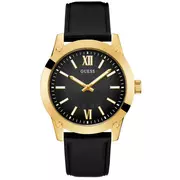Zegarki męskie - Złoty zegarek męski Guess Crescent czarnym paskiem GW0628G2 - miniaturka - grafika 1