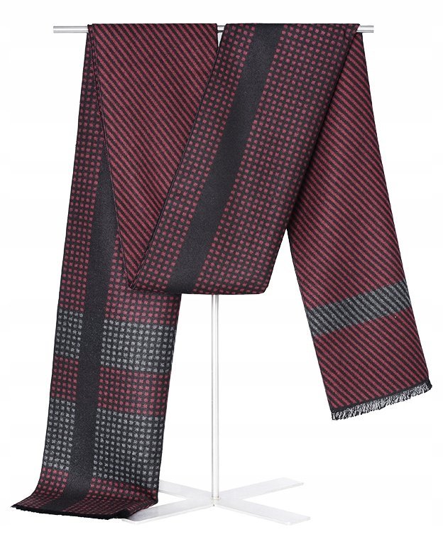 Szal Szalik Męski Ciepły Zimowy Bordowo - Czarny