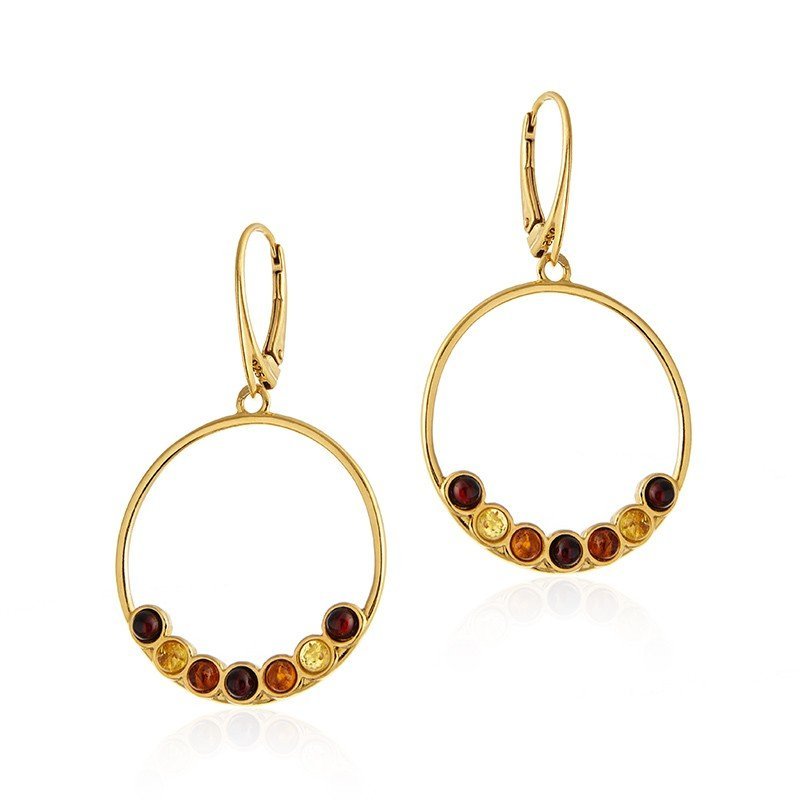 ankabizuteria.pl Kolczyki srebrne pozłacane KÓŁKA z kolorowym burszty