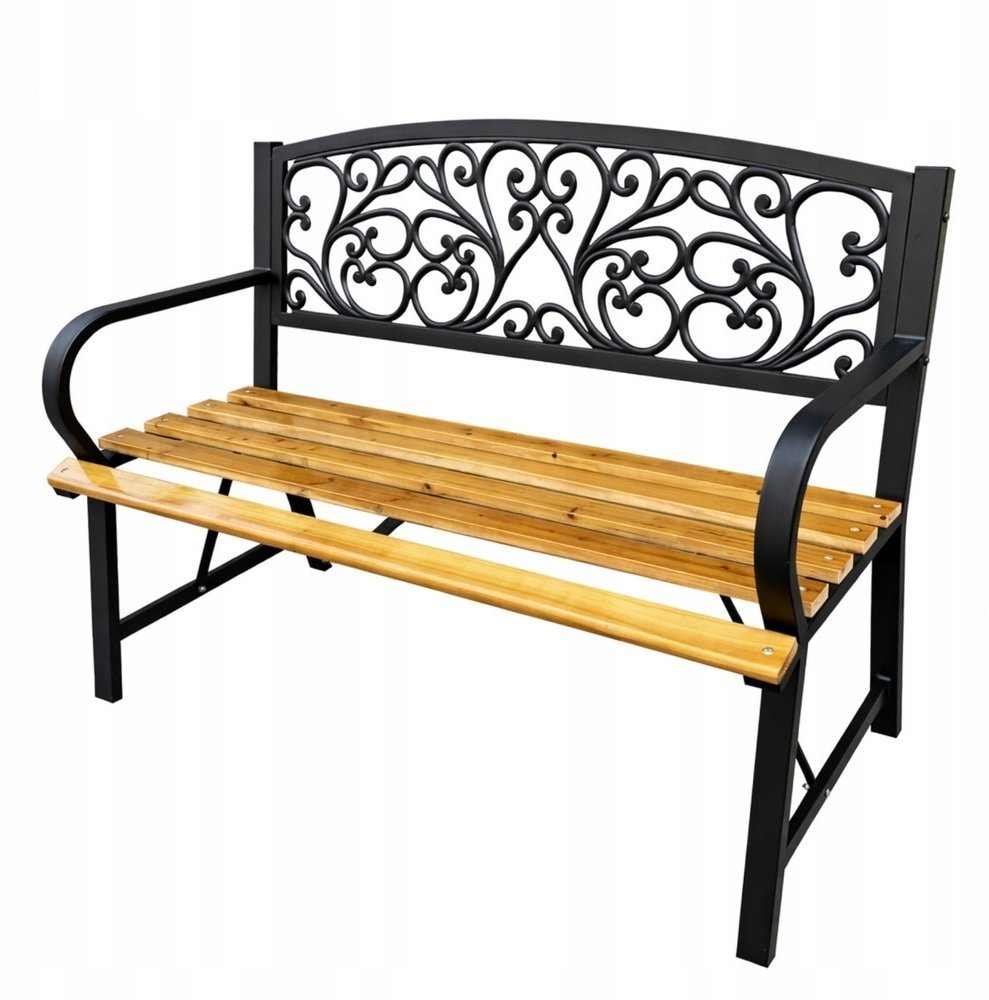 Lean Ławka Ogrodowa Park Taras Ogród Metalowe Oparcie Drewniana Zdobiona 118 cm