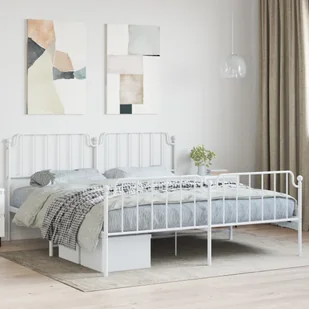 Metalowa rama łóżka z wezgłowiem i zanóżkiem, biała, 180x200 cm Lumarko! - Łóżka - miniaturka - grafika 1