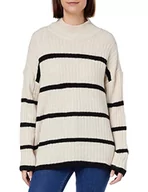 Swetry damskie - ONLY Onlanna Ls High Neck Stripe Cs KNT sweter damski, Whitecap Gray/Szczegóły: melanż W Black Stripes, M - miniaturka - grafika 1