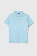 Koszulki dla chłopców - United Colors of Benetton polo bawełniane dziecięce kolor niebieski gładki - miniaturka - grafika 1