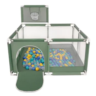 Selonis Boisko KK-100X z piłeczkami 6cm zielony: turkus-niebieski-żółty-transparent 125x125x105/400piłek Zabawka kojec - Łóżeczka i kojce - miniaturka - grafika 1