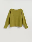 Swetry damskie - Reserved - Sweter z domieszką wełny - oliwkowy - miniaturka - grafika 1