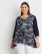 Koszulki i topy damskie - SAMOON Bluzka z rękawem 3/4 z różnych materiałów Niebieski 50/XL - miniaturka - grafika 1