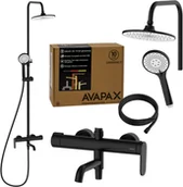 Zestawy prysznicowe - Deszczownica z baterią prysznicowo wannową trzyfunkcyjną Ruchoma wylewka baterii . Kolor czarny - miniaturka - grafika 1