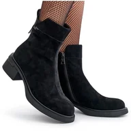 Botki damskie - Ocieplane Botki Damskie Z Naturalnego Zamszu Na Zamek Czarne Vinceza 66696 - miniaturka - grafika 1