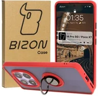 Etui i futerały do telefonów - Bizon Etui z uchwytem na palec Case Hybrid Ring do Xiaomi Redmi Note 14 Pro 5G / Poco X7, przydymione z czerwoną ramką - miniaturka - grafika 1