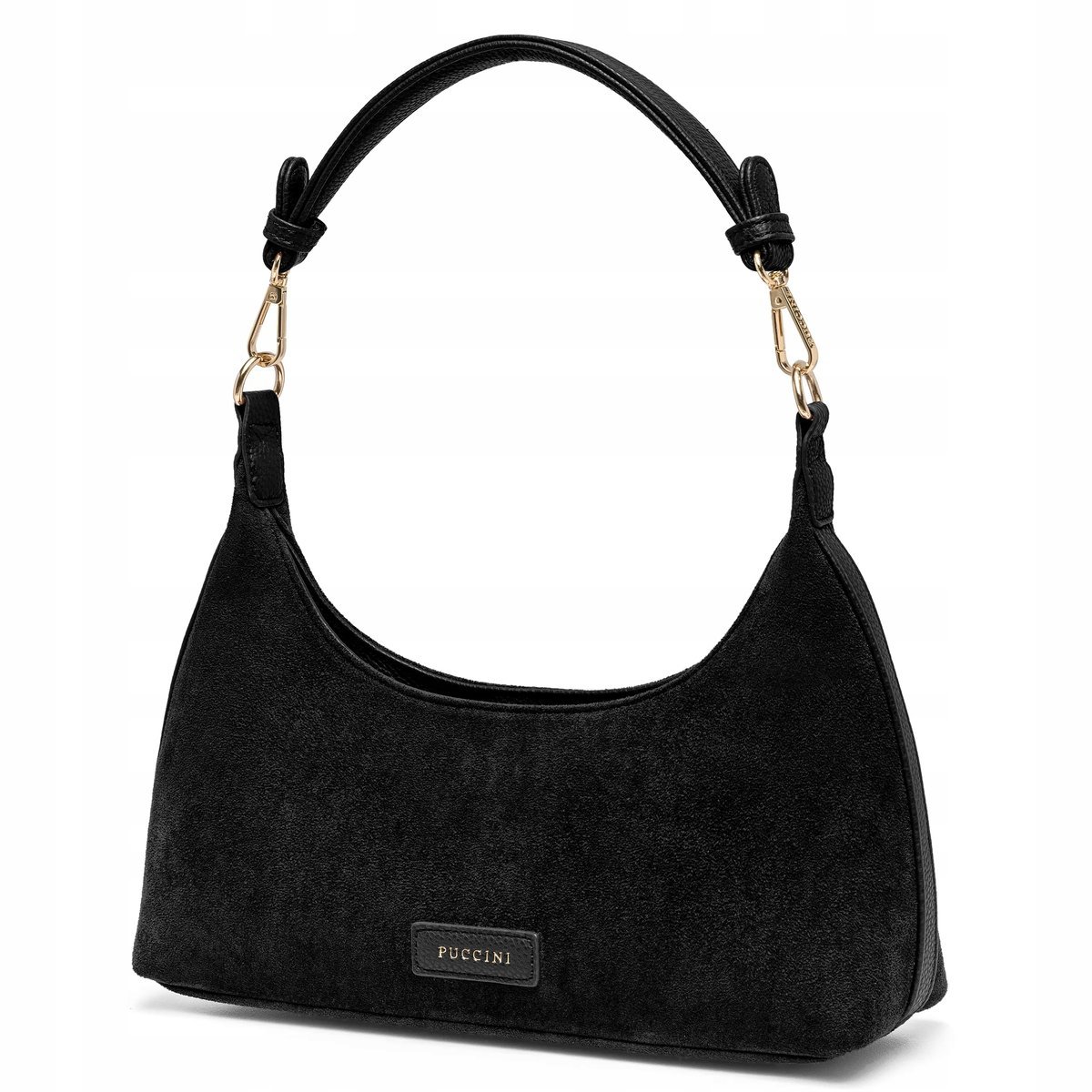 PUCCINI Torebka Damska Bagietka Zamsz Ekologiczny Czarna BK2251027M-1