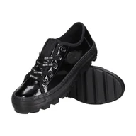 Trampki damskie - Czarne niskie lakierowane trampki damskie na traperze BIG STAR KK27404 - miniaturka - grafika 1