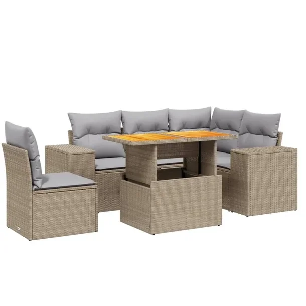 Zestaw mebli ogrodowych modułowych beżowy z poduszkami, rattan PE 62 x 62