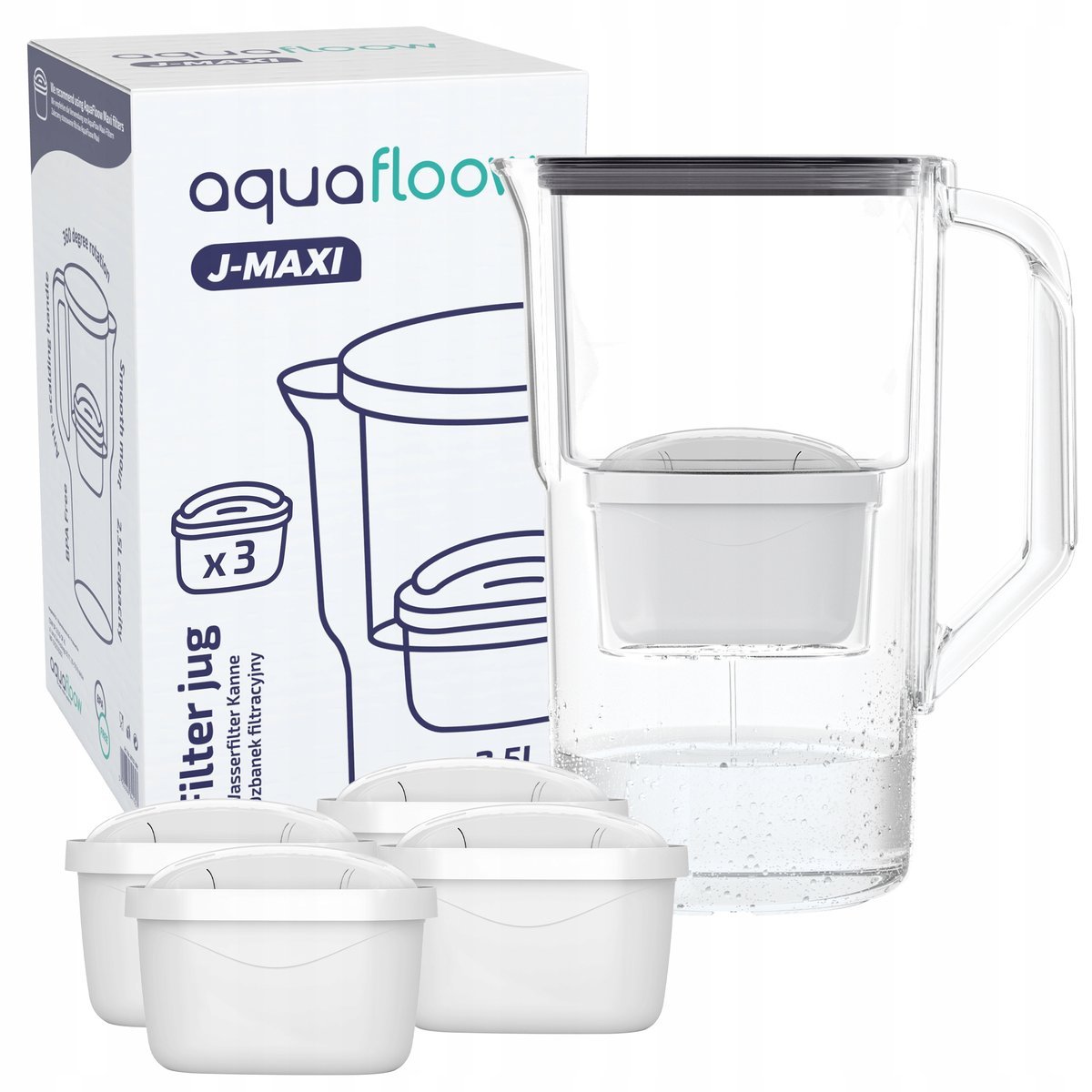 Dzbanek filtrujący z tworzywa AquaFloow J-MAXI 2,5l + 5x filtr do wody
