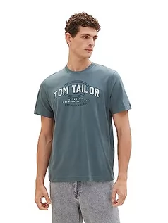 Koszulki męskie - TOM TAILOR Męski T-shirt z nadrukiem logo, 32506-dusty dark teal, XXL - grafika 1