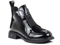 Botki damskie - Botki damskie jesienne skórzane lakierowane czarne ocieplane D&A JC42-24-36 - miniaturka - grafika 1