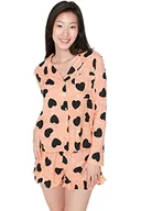 Spodenki damskie - TRENDYOL Damskie serce, falbanki, środkowy, tkany, koszula, szorty, piżama, zestaw (2 sztuki), brzoskwinia, 34 - miniaturka - grafika 1