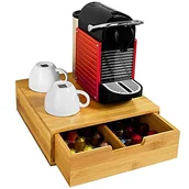 Akcesoria i części do ekspresów do kawy - Bakaji Dozownik na kapsułki, stojak na kapsułki, pojemnik na kapsułki, kapsułki do kawy, Dolce Gusto Nespresso Lavazza Tassimo, organizer z szufladą z drewna bambusowego, 31 x 30,5 x 9,5 cm - miniaturka - grafika 1