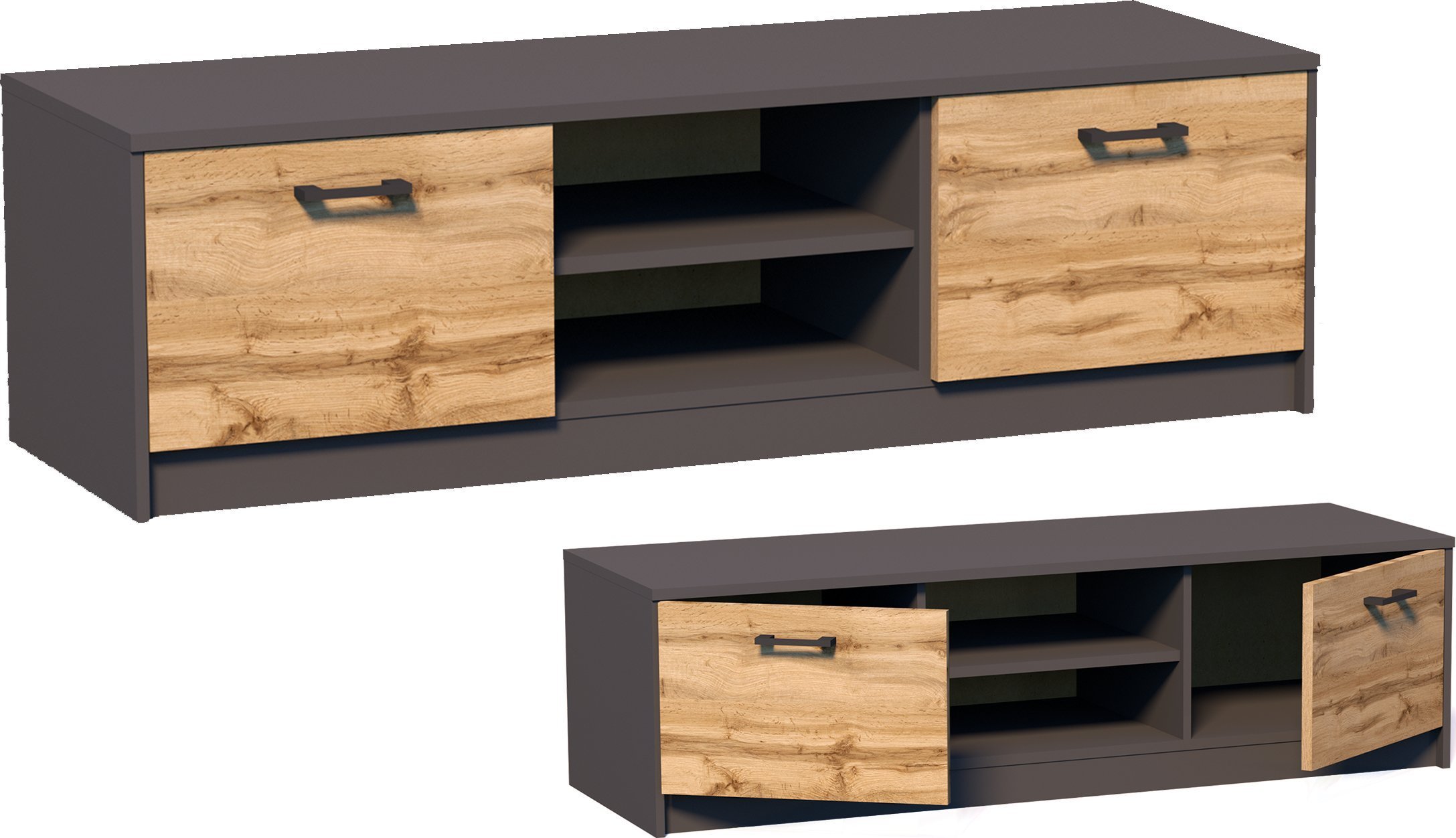 Meble-Bestseller Komoda RTV K029 Grafit-Wotan 36x120x41 cm