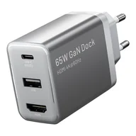 Ładowarki do telefonów - Ładowarka sieciowa Vention FJAH0-EU USB(C+A)+HDMI GaN (60W/5W/4K@60Hz) (szara) - miniaturka - grafika 1