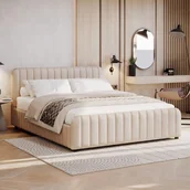Łóżka - Łóżko tapicerowane z pojemnikiem SFG0167 140x200 Welur Beż #3 - miniaturka - grafika 1