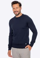 Swetry męskie - Sweter męski z bawełny z domieszką kaszmiru granatowy - miniaturka - grafika 1