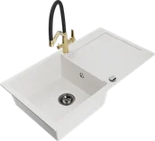 Zlewozmywaki z baterią - Mexen Leo zlewozmywak granitowy 1-komorowy z ociekaczem i baterią kuchenną Duo, biały - 6501-20-671701-57-B - miniaturka - grafika 1