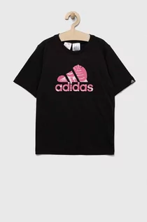 Koszulki dla dziewczynek - adidas t-shirt bawełniany dziecięcy kolor czarny - grafika 1