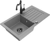 Zlewozmywaki z baterią - Mexen Pablo zlewozmywak granitowy 1-komorowy z ociekaczem i baterią kuchenną Carla, szary - 6510-71-670700-70-B - miniaturka - grafika 1