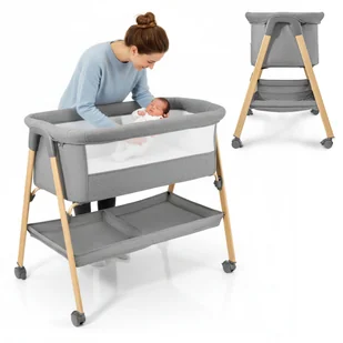 Łóżeczko niemowlęce, wolnostojące, turystyczne, kołyska z materacem - szare - Łóżeczka i kojce Łóżeczko niemowlęce, wolnostojące, turystyczne, kołyska z materacem - szare - Łóżeczka i kojce - miniaturka - grafika 1