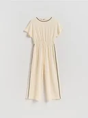 Sukienki i spódniczki dla dziewczynek - Reserved - Strukturalny kombinezon z lampasem - złamana biel - miniaturka - grafika 1