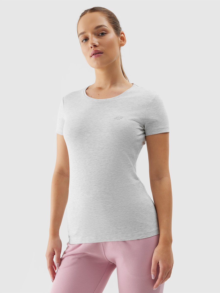 Koszulka Damska 4F Sportowy T-shirt Jasny Szary Slim Fit 4FWSS24TTSHF1161 L Szary