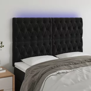 vidaXL Zagłówek do łóżka z LED, czarny, 160x7x118/128 cm, aksamit - Inne meble do sypialni - miniaturka - grafika 1