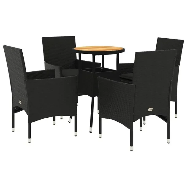 Zestaw Mebli Ogrodowych Rattan PE Czarny, Stół 60x75cm, 4x Krzesło 53x61