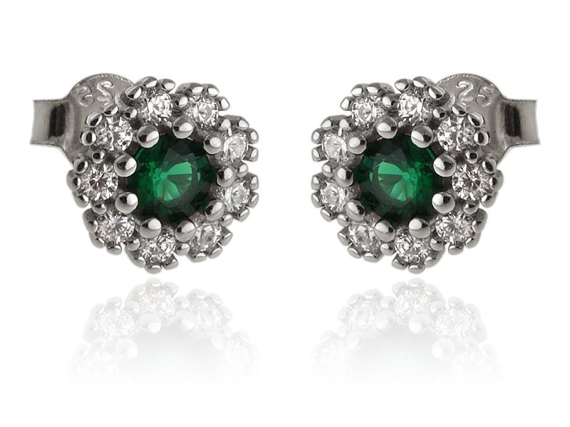 Kolczyki srebrne zielone kwiatki k3329