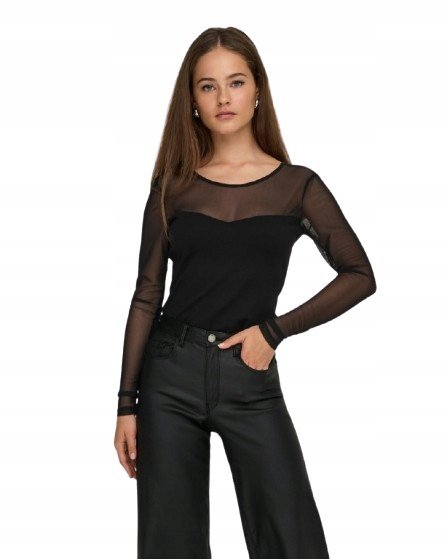 ONLY CZARNA BLUZKA Z SIATECZKOWYM TYŁEM I RĘKAWEM DŁUGIM L 6BA