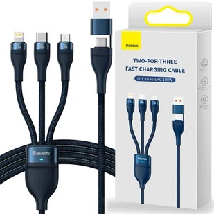 Baseus Flash Series II kabel USB Typ C / USB Typ A - USB Typ C / Lightning / micro USB 100 W 1,2 m niebieski (CASS030103) CASS030103 - Kable USB - miniaturka - grafika 1