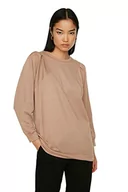 Bluzy damskie - Trendyol Damska bluza z dzianiny w kolorze beżowym Bike Collar, rozmiar L - miniaturka - grafika 1