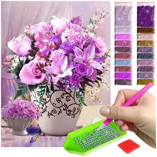 Haft Diamentowy ARTULIO, Obraz DIY 5D, Diamond Painting, Mozaika diamentowa 30x40cm (Kwiatowa kompozycja w odcieniach fioletu) + zestaw akcesoriów - Malowanie po numerach - miniaturka - grafika 1