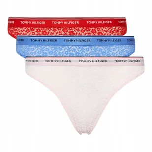 TOMMY HILFIGER STRINGI DAMSKIE MAJTKI 3P CZERWONE/NIEBIESKIE/RÓŻOWE r.S - Majtki damskie - miniaturka - grafika 1