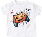 Koszulki dla dziewczynek - Koszulka na dzień dyni w padem w kształcie dyni z pajęczyną - miniaturka - grafika 1