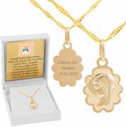 Biżuteria religijna - Złoty medalik Matka Boska Chrzest I Komunia Św. pr. 585 Grawer różowa kokarda - miniaturka - grafika 1