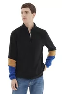 Bluzy męskie - Trendyol Męska bluza ze stójką w kolorowe bloki, Czarny, XL - miniaturka - grafika 1