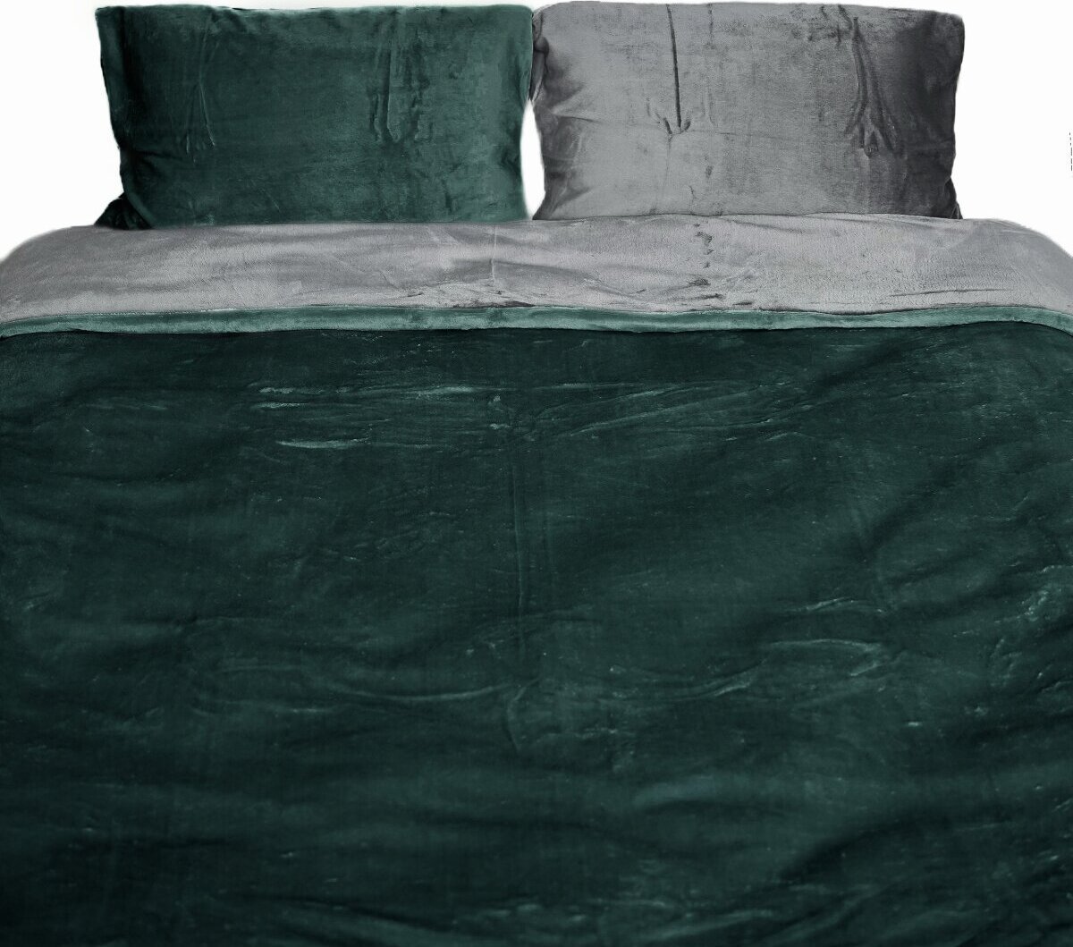 Nowoczesna pluszowa pościel z zamkiem błyskawicznym - jednokolorowa, dwustronna i ciepła zielona 135x200cm + poszewka na poduszkę 80x80cm