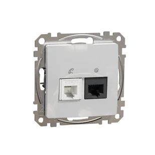 Schneider Gniazdo internetowo-telefoniczne (RJ45 kat.6 UTP + RJ11) SEDNA Design & Elements srebrne aluminium - Gniazdka elektryczne - miniaturka - grafika 1