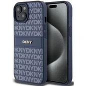 Etui i futerały do telefonów - Oryginalne Etui IPHONE 13 / 14 / 15 DKNY Hardcase Leather Mono Stripe & Metal Logo (DKHCP15SPRTHSLB) niebieskie - miniaturka - grafika 1