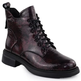 Skórzan botki damskie lakierowane bordowe D&A S.Barski Premium Collection LZ52-954 - Botki damskie - miniaturka - grafika 1